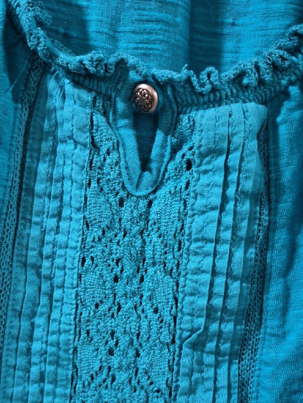 Catherines Teal Peasant Blouse with Pintuck & Embroidery - Picture 5 of 6